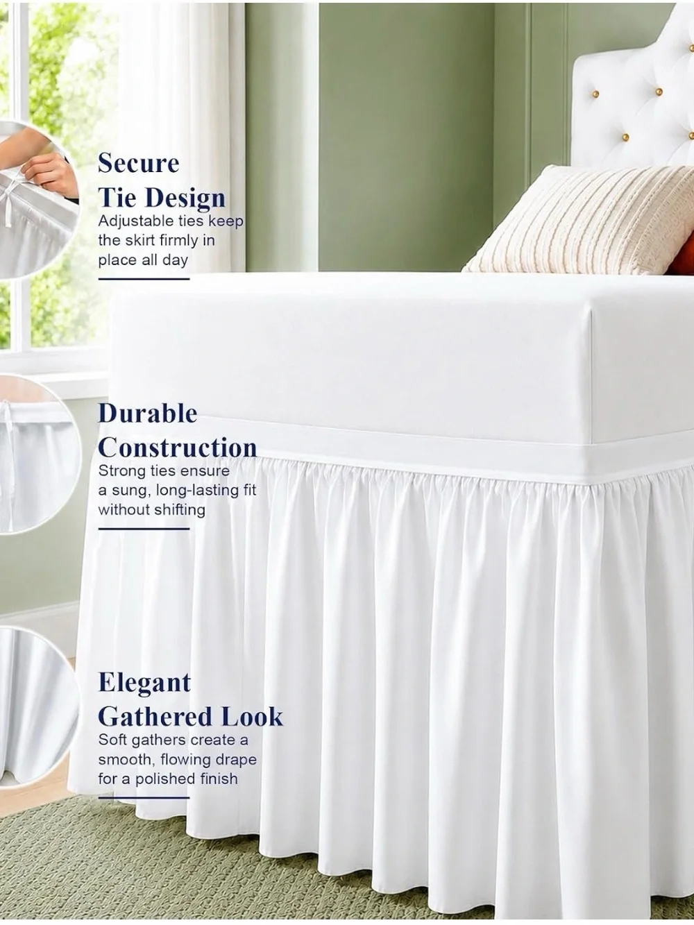 Cottingon Dorm Room Bed Skirt, 100% Microfiber, White, Twin XL-36 white Drop